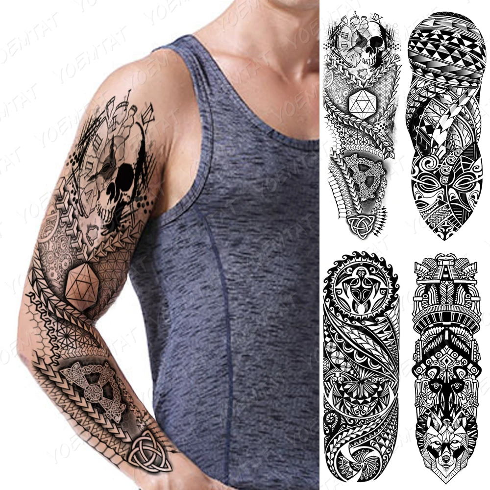False Hand Shoulder Tattoo Sleeve Temporary Tattoo For Men Women Big Arm  Skeleton King Dark Wind Art Anubis Snake Henna Tatto - Temporary Tattoos -  AliExpress