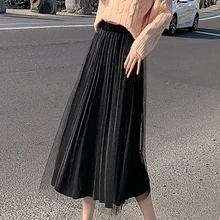 Женская плиссированная юбка средней длины, темпераментная повседневная юбка, эластичная повседневная юбка на талии