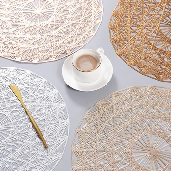 

Thicken Round Hollow Fashionable PVC Insulation Cookware Placemat 38cm Light Rose Gold Silver Bronze Eco-Friendly Coaster Pad