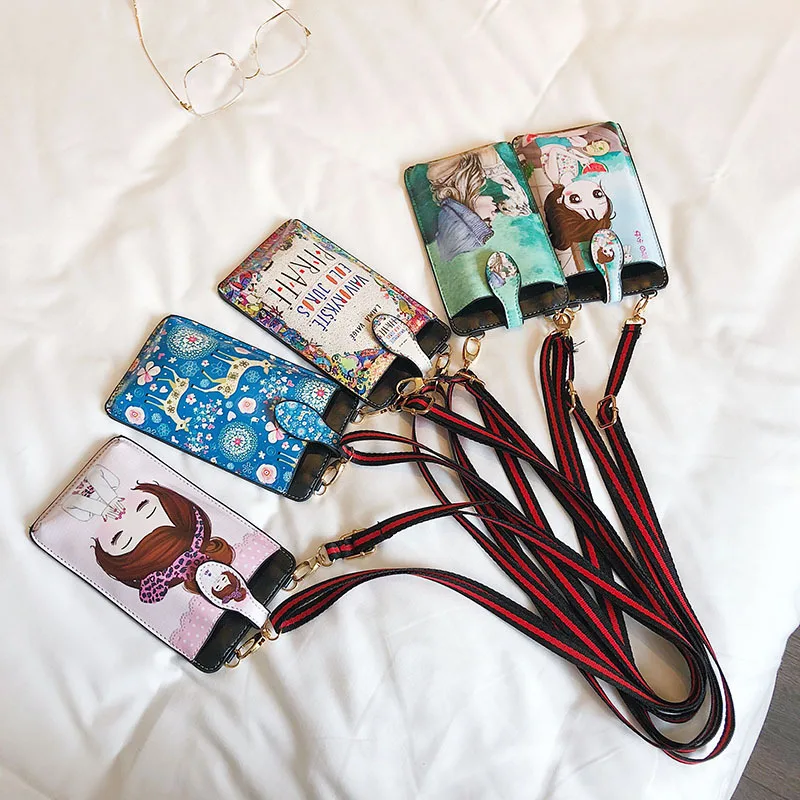 

2018 New Style Fashion Korean-style Figure Cartoon Printed Square Sling Bag Verticle Phone Bag Oblique Bag