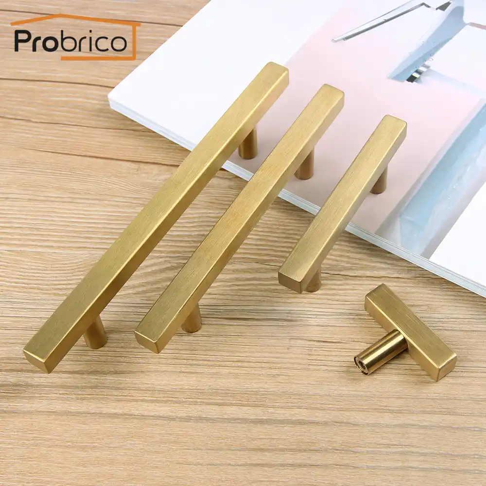 Probrico tiradores de armario y pomos cuadrado dorado para muebles