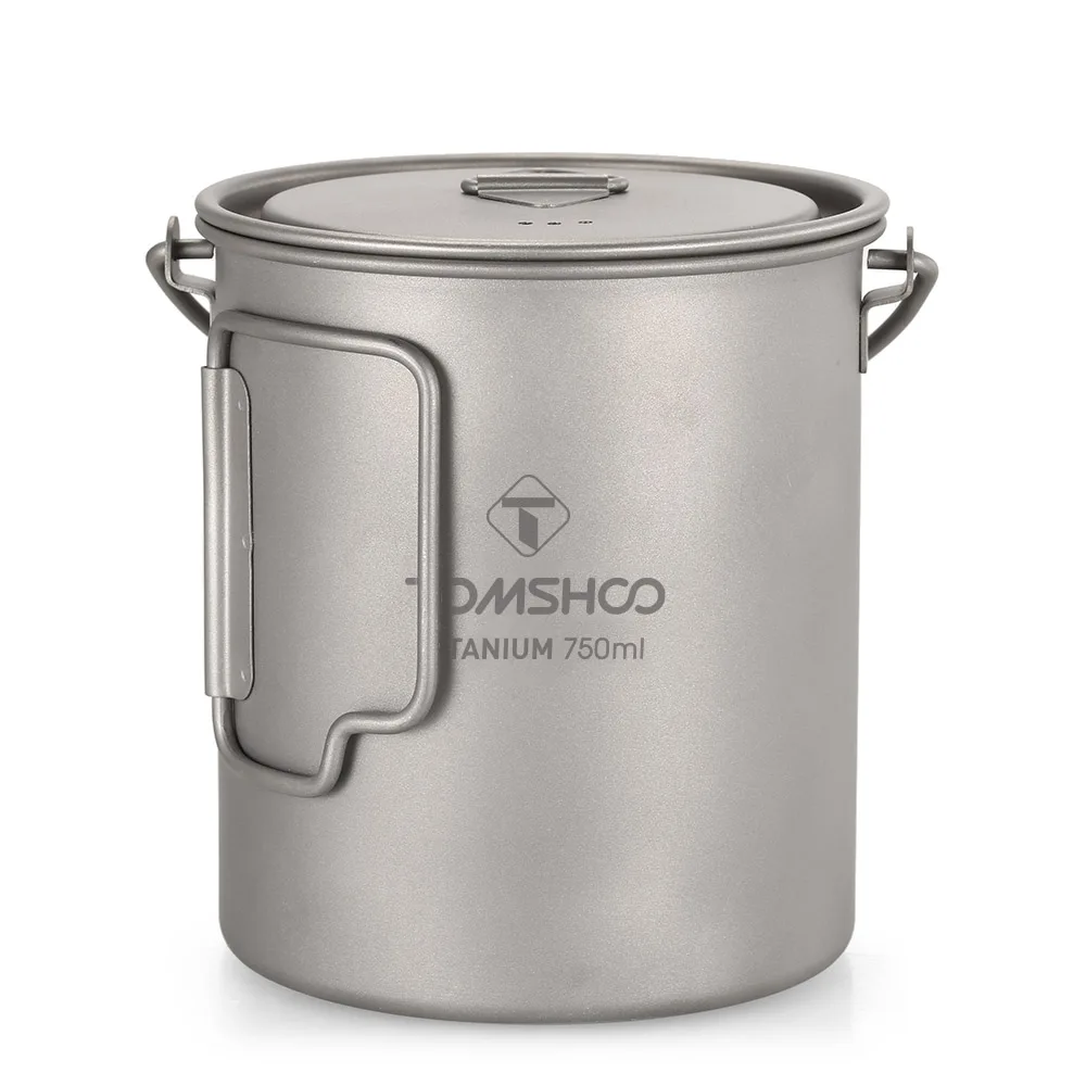

TOMSHOO 750ml Titanium Pot Portable Coffee Milk Mug with Lid Foldable Handle Outdoor Camping Cooking Picnic