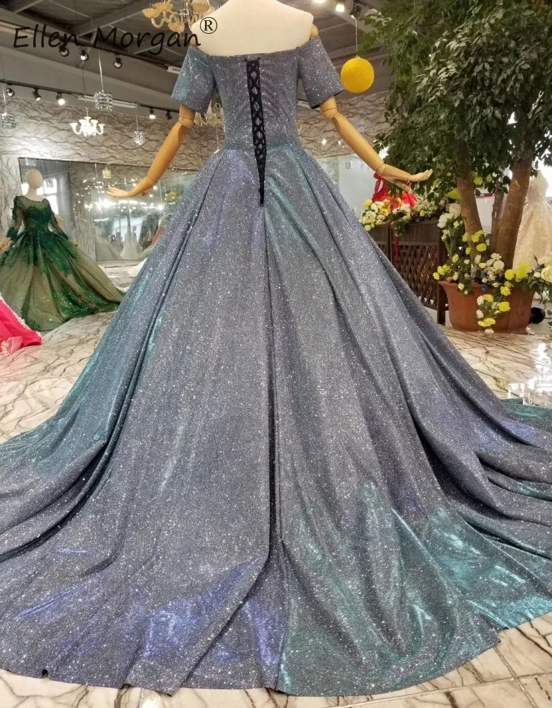 Блеск Простые платья для выпускного вечера длинное Bestidos De торжественный сексуальное платье с открытыми плечами, Рубашка с короткими рукавами со шлейфом средней длины официальное мероприятие вечерние мяч Gwons