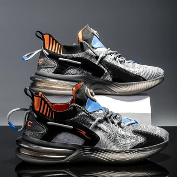 

2020 new men casual sports shoes comfortable wear popcorn soles fashion breathable lightweight running shoes luminous shoelaces