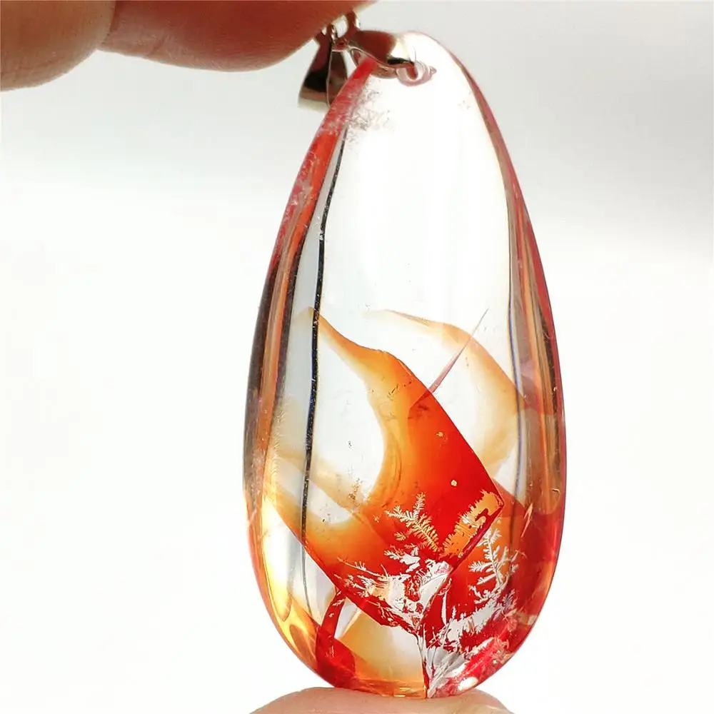 

Genuine Natural Red Limonite Quartz Phantom 48x23x15mm Multi-inclusions Pendant For Women Man Rare Fashion AAAAA