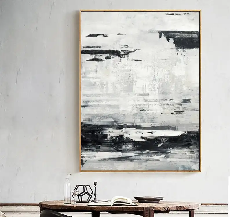Large Abstract Sea Oil Painting,Original Black Ocean Wall Art,Oil Painting,Seascape Painting,Black And White Painting,Gray Painting