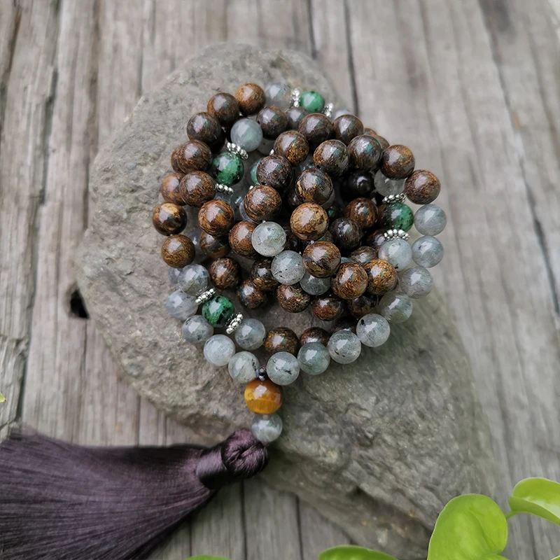 8mm Natural Stone Beads,Labradorite, Bronzite,Healing,JapaMala Sets,Spiritual Jewelry,Meditation,Inspirational,108 Mala Beads