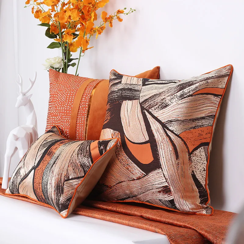 

France Elegant Pillow Cushion Cover Orange Abstract Painting Decorative Pillows Colors Cushions Covers Almofadas Cojines