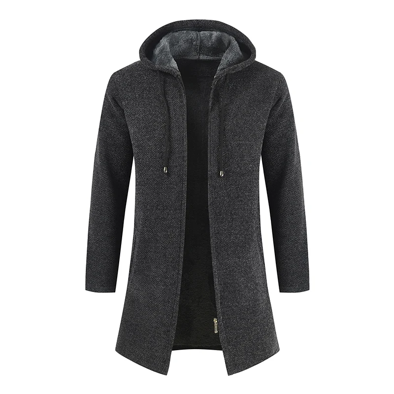 

Winter Mens Fleece Cardigan Sweaters Coats Men Hooded Long Cardigan Men Casual Thick Warm Sweatercoat Solid Sweaters Jackets Men