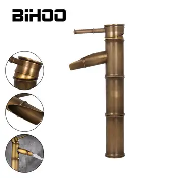 

Faucet Antique Brass Bamboo Shape Faucet Antique bronze Finish Copper Sink Faucet Single Handle Hot and Cold Water Tap