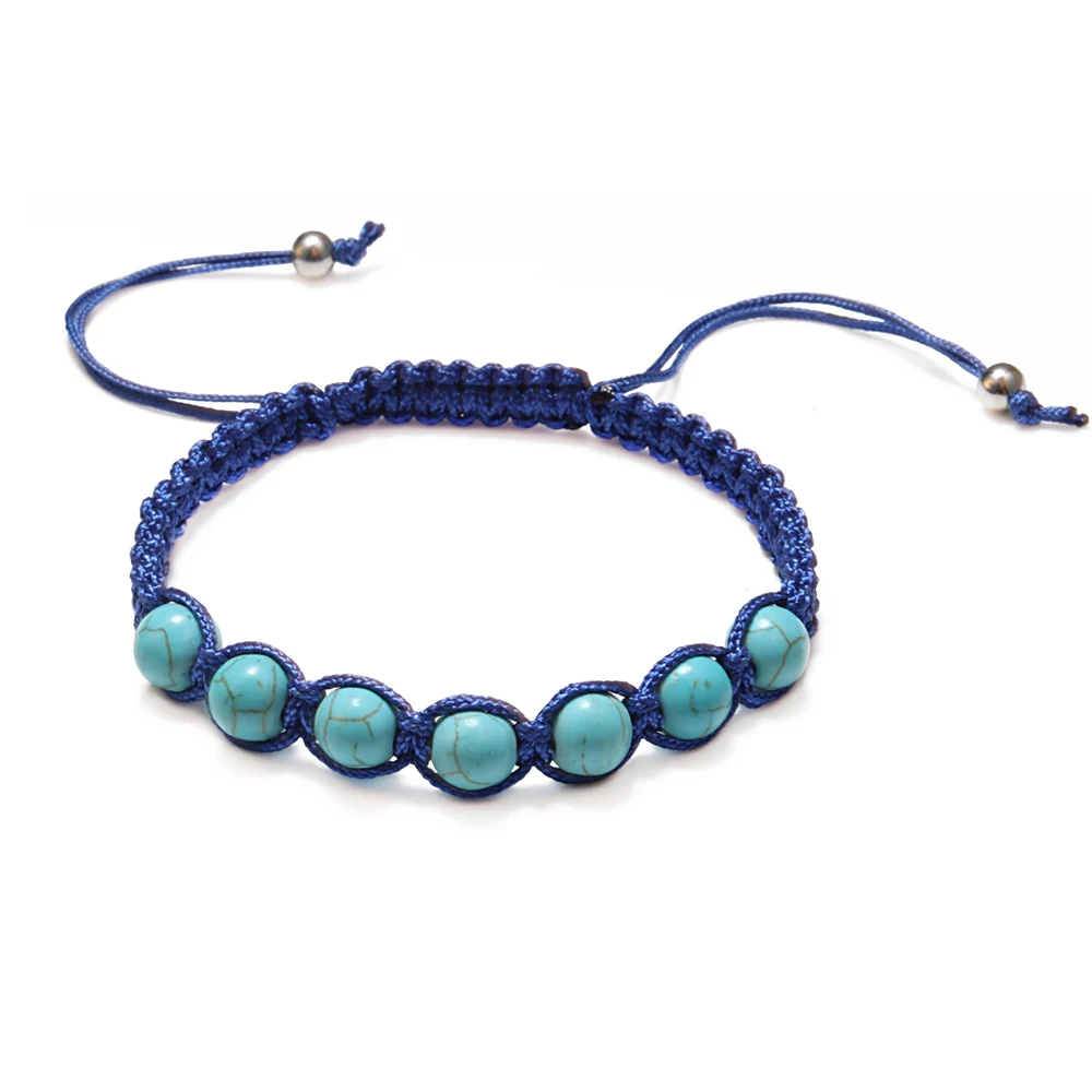 Браслет из натурального камня для мужчин Голубой Бирюзовый бисер Boho веревка плетеные браслеты для женщин ручной работы Плетеные браслеты ювелирные изделия pulseras - Окраска металла: Blue