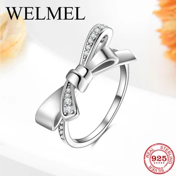 

Fashion European Women Rings 925 sterling silver Crystal CZ Bowknot Rings for Women Elegant Female Jewelry Wedding Party Gift