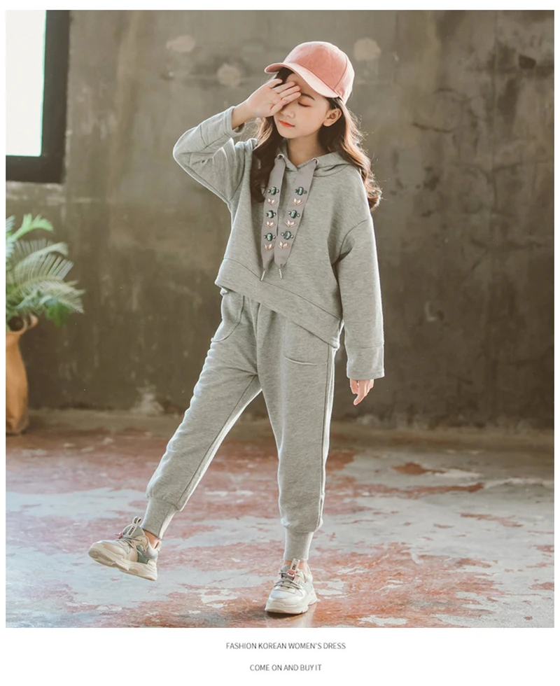 Teen Girls Clothing Set Autumn Children Suit For Toddler Girl Tracksuit Casual Kids Sportwear Cotton Hooded Sweatshirt+Pant 10 9