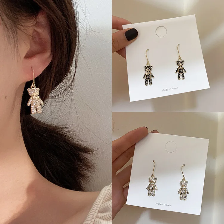 2019 модные милые серьги подвески с микро инкрустированным цирконием медведем для