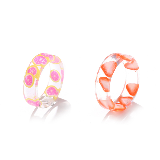 Korean Colorful Fashion Resin Fruit Ring Acrylic Geometric Round Rings for Women Beach Party Wedding Jewelry Anillos