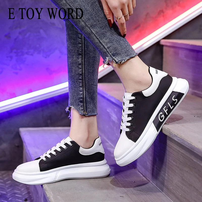 

E TOY WORD Small white shoes women spring autumn 2020 new thick-soled platform shoes lace-up single shoes breathable women shoes