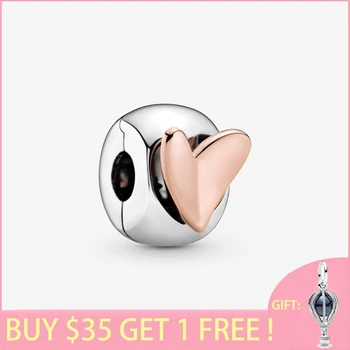 

2020 Spring new 100% 925 Sterling Silver Beads Freehand Heart Clip Charm fit Original Pandora Bracelets Women DIY Jewelry