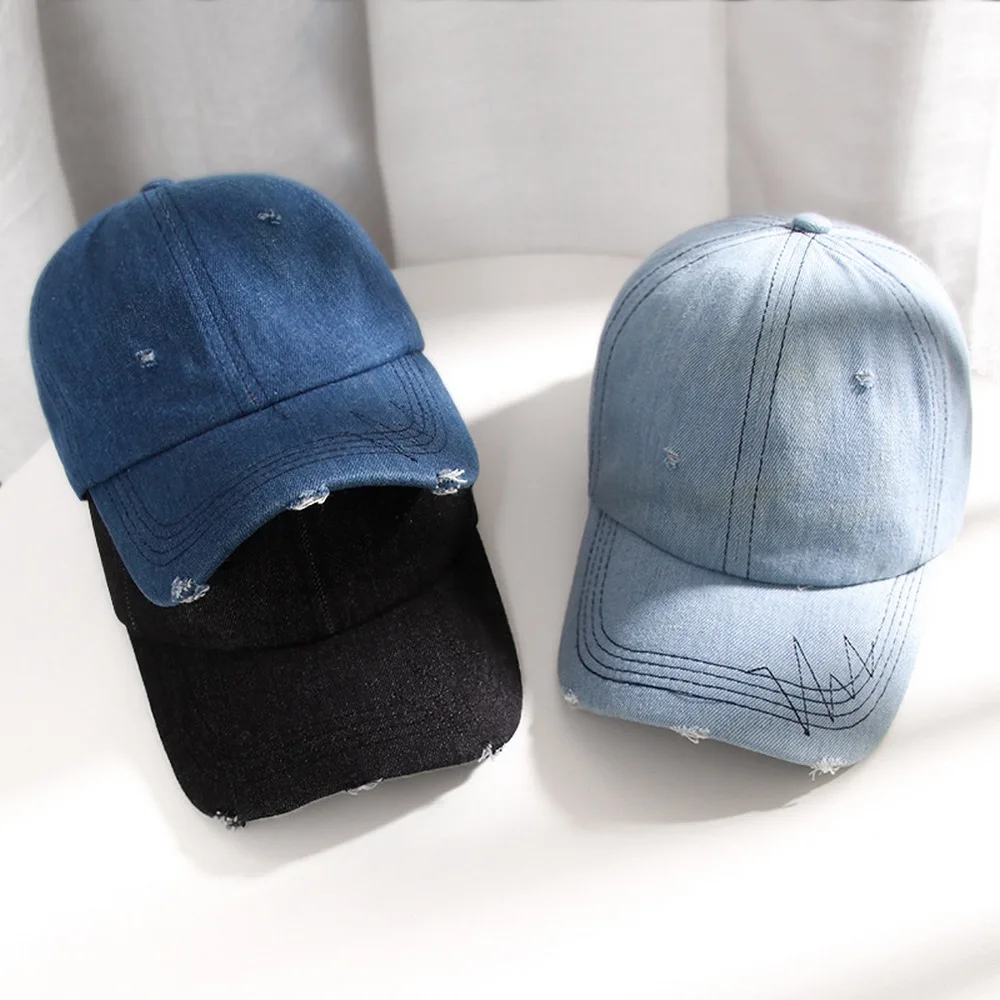 

Unisex Baseball Cap Denim Do Old Rags Solid Color Cap with Visor Street Fashion Girl and Boy Cool Hats