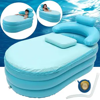 

Blue Large Size Inflatable Bath Bathtub SPA PVC Folding Portable For Adults Child Household Inflatable Tub Spa Warm 142x84x64cm