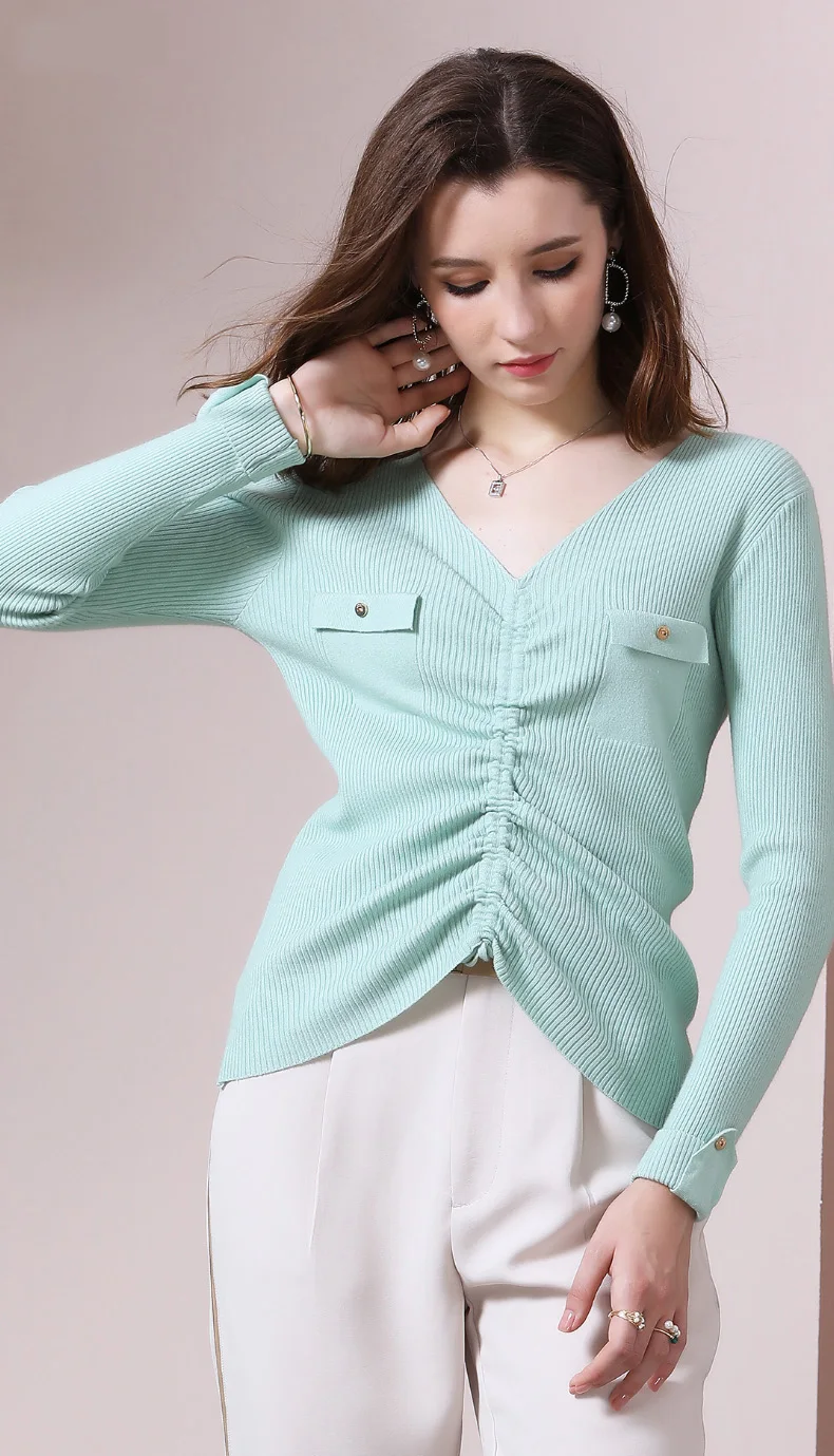 CINESSD sweater Women women clothes new Autumn Fashion black green color Long Sleeve pullover v-collor jumper Thin pull