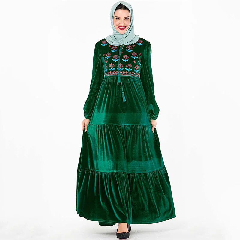 Middle Eastern fashion high-end large size robes women's embroidered bow casual dress Muslim Dubai Arabian dress