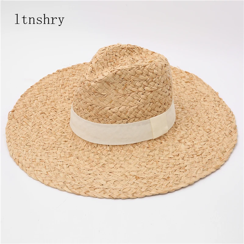 

Straw Hat Women Summer Big Wide Brim Embroidery Sun Protection Floppy Foldable Beach Hats for Women Raffia Panama Jazz Fedoras