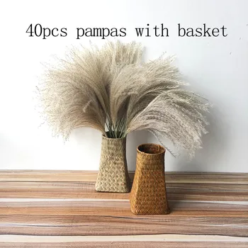 

40pcs pampas grass decor dried flowers Natural plants dried bouquet Hand Woven Wicker Basket Seagrass home wedding decoration