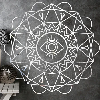 

Mirror Stickers Sticker Bathroom Room Decoration Long Full Body Wall Mandala Retro Round Linear Asian Indian Arabic Eye R269