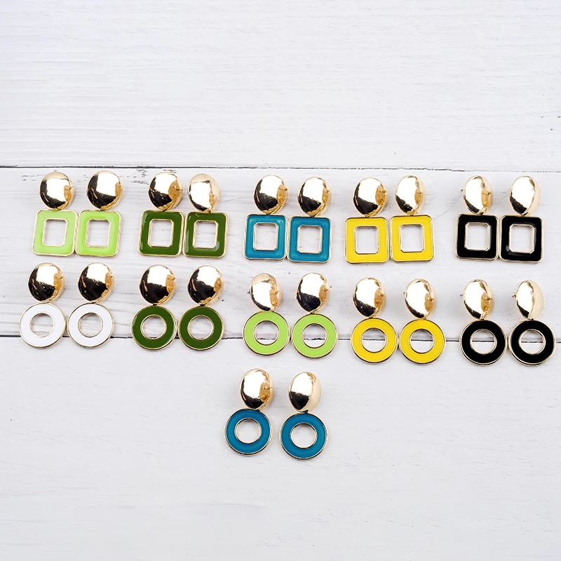 

Colorful Geometric Ear Drops Circle Simple Enamel Square Drop Earrings For Women Fashion Jewelry Drop Shipping