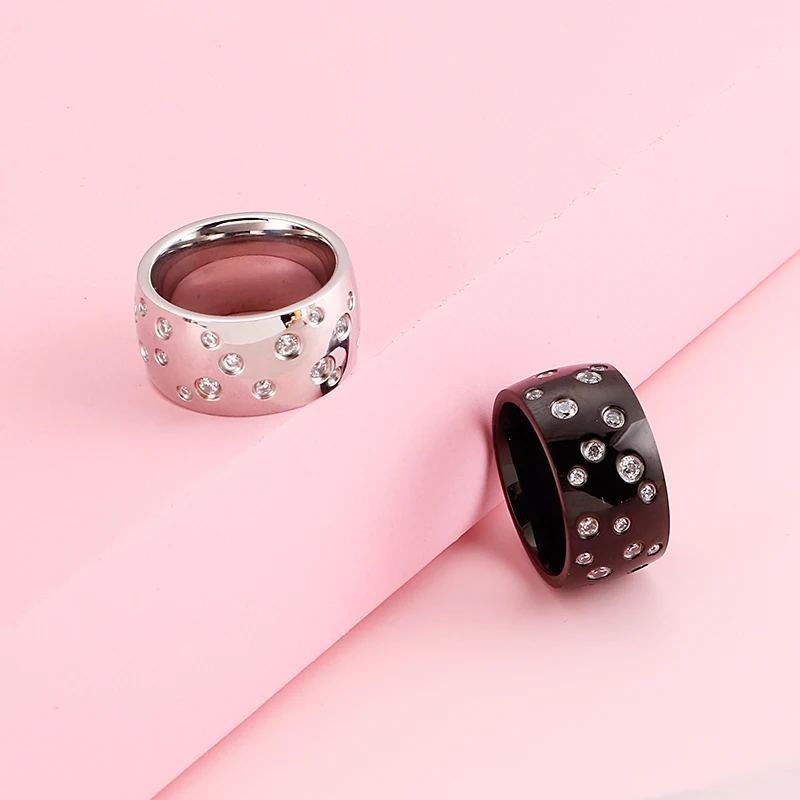 Stainless Steel Shiny Rhinestone Ring For Women Fashion Luxury Gold Color Wedding Band Jewelry Accessories 5
