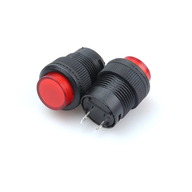 5Pcs R16-503 키 버튼 스위치 조그 리셋 자동 잠금 스위치 라운드 2 핀 16MM 빛 없음