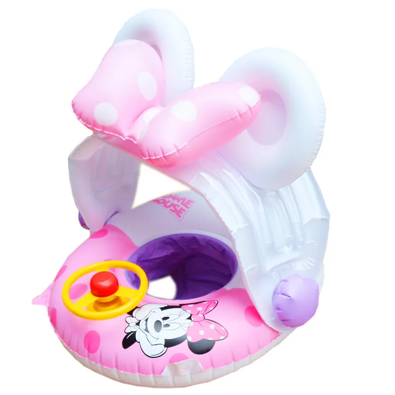 Надувная безопасная сидение плавательный круг детская лодка бассейн поплавок с солнцезащитным козырьком Микки Маус Надувной Плавательный круг для детей Бассейн игрушки - Цвет: pink and white