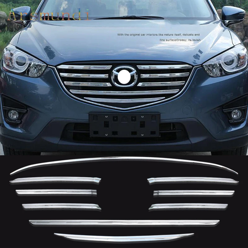

Auto Accessories Fit for Mazda CX-5 CX5 2015-2016 ABS Chrome Front Mesh Grille Grill Cover Trim Molding Garnish 9pcs Set