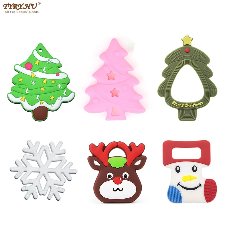 

TYRY.HU 1pc Christmas Silicone Teether Food Grade Baby DIY Teething Necklace Baby Shower Gifts For Baby Teether Christmas Gift