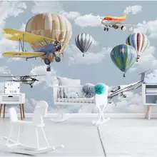 Производитель Пользовательские скандинавские ручной росписью мультфильм самолет воздушный шар детская комната обои для рабочего стола