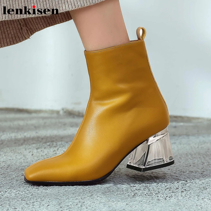 Lenkisen/модные однотонные простые женские ботильоны из натуральной кожи на высоком