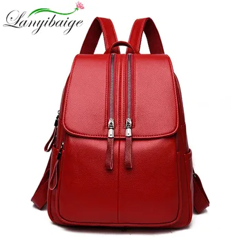 

Double zipper PU Leather Rucksacks Female Backpacks High Quality Sac A Dos Ladies Bagpack Girl Mochilas Designer Casual Daypack