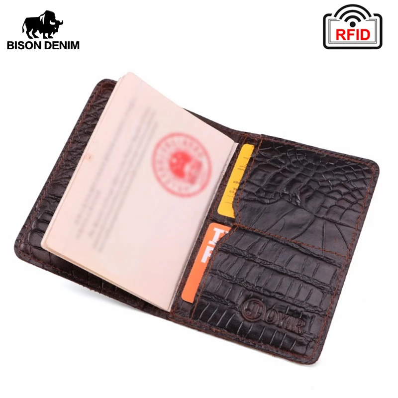 BISON DENIM чехол из натуральной кожи для паспорта RFID дорожный кошелек роскошный