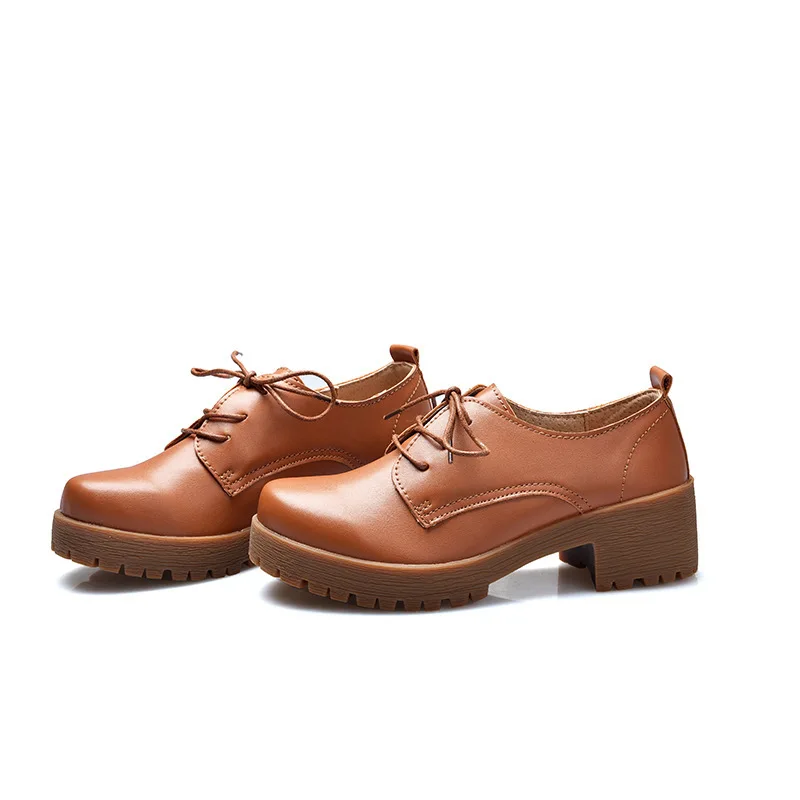 Brown plus velvet Г., новые модные осенние и зимние кожаные туфли в британском стиле, повседневная обувь на толстой подошве женская обувь - Цвет: Brown plus velvet