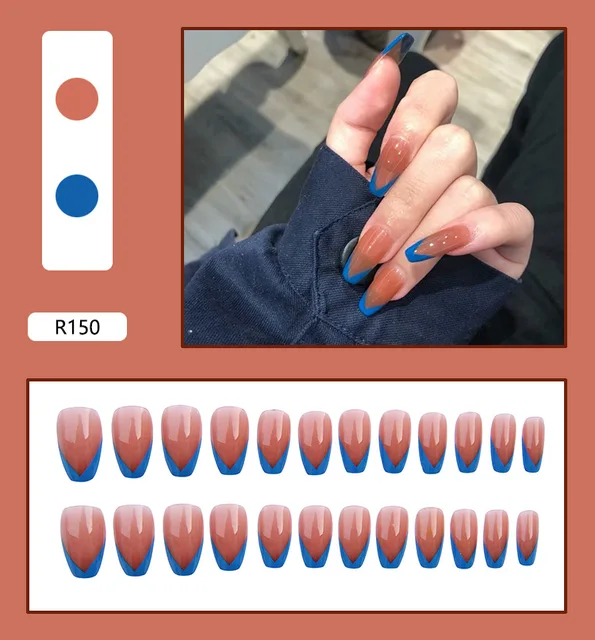 24 Sheet/Set Cute Face Fake False Nail Tips Grid Round Full Cover Glue Manicure Makeup New Design Pure Art Nail Stickers R150