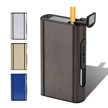 Портативный Автоматический чехол для сигарет из алюминиевого сплава, мужские гаджеты, зарядка через usb, электрическая зажигалка, держатель, дымовые коробки