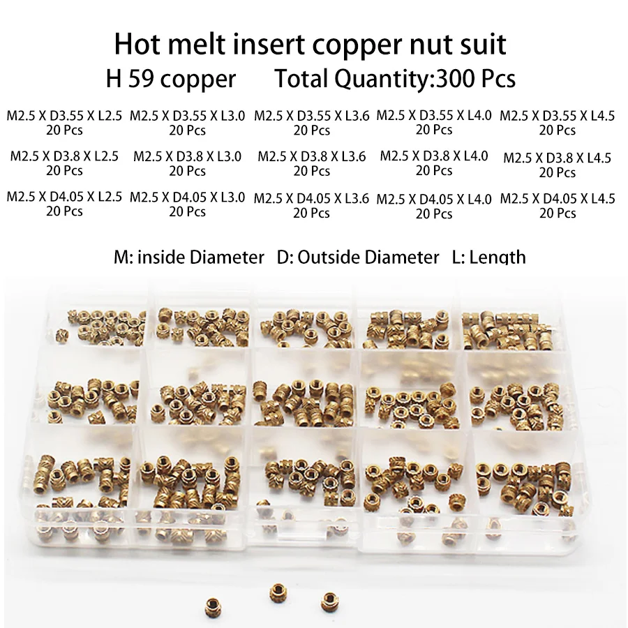 Female Thread Knurled Threaded Embedment Hot Melt Insert Brass Nuts Assortment Kit for 3D Printing Injection Molding For Brass Insert Nuts