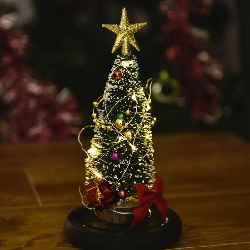 Рождественская елка со светодиодный светильник в стеклянном куполе на деревянной основе для рождественских подарков на день Святого Валентина светодиодный светильник