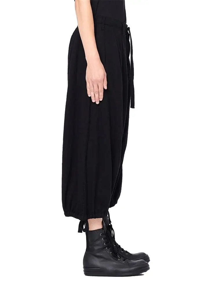 Men's Casual Pants Straight Pants Wide Leg Pants Autumn And Winter New Black Elastic Waist Drawstring Design Woolen Pants