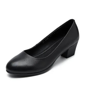 

Spring female Wedge single shoes round head comfortable Genuine Leather shoes bow mom shoes middle-aged flat large size shoes