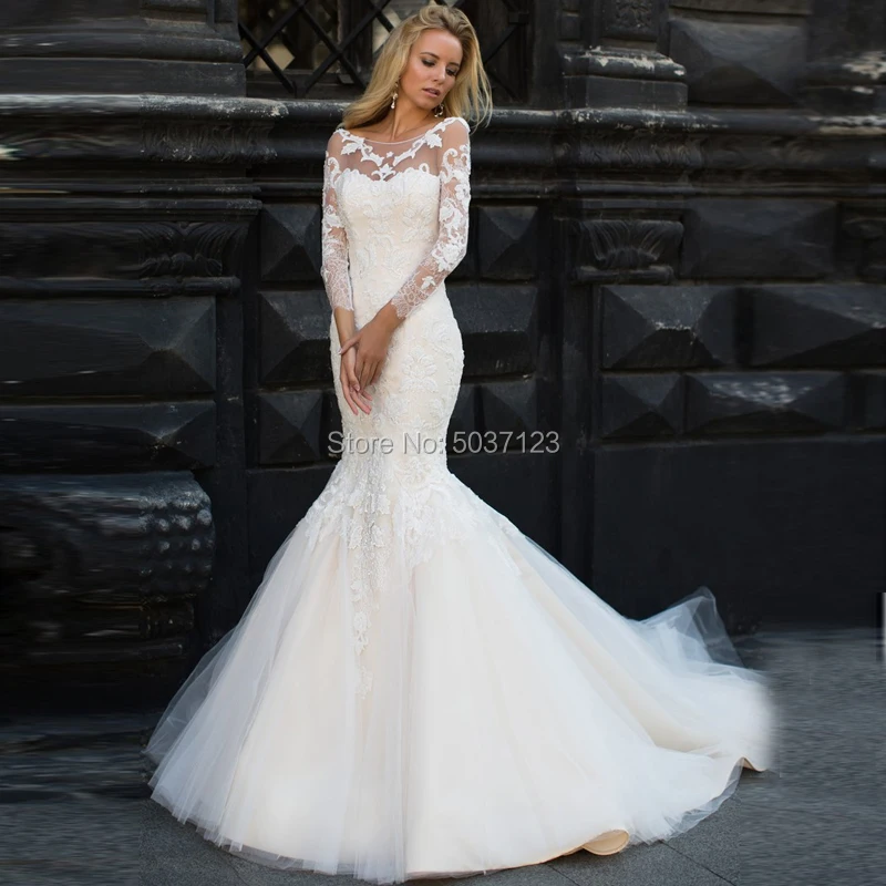 Lange Mouwen Mermaid Trouwjurken Scoop Rits Vestido De Noiva Kant Applicaties Bridal Gown Hof Trein Huwelijk Lange Mouwen Mermaid Trouwjurken Scoop Rits Vestido De Noiva Kant Applicaties Bridal Gown Hof Trein Huwelijk
