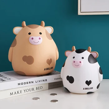 

Fun Cow Vinyl Piggy Bank Coin Storage Box Bedroom Study Decoration Accessories Children Piggy Bank Birthday Holiday Gifts