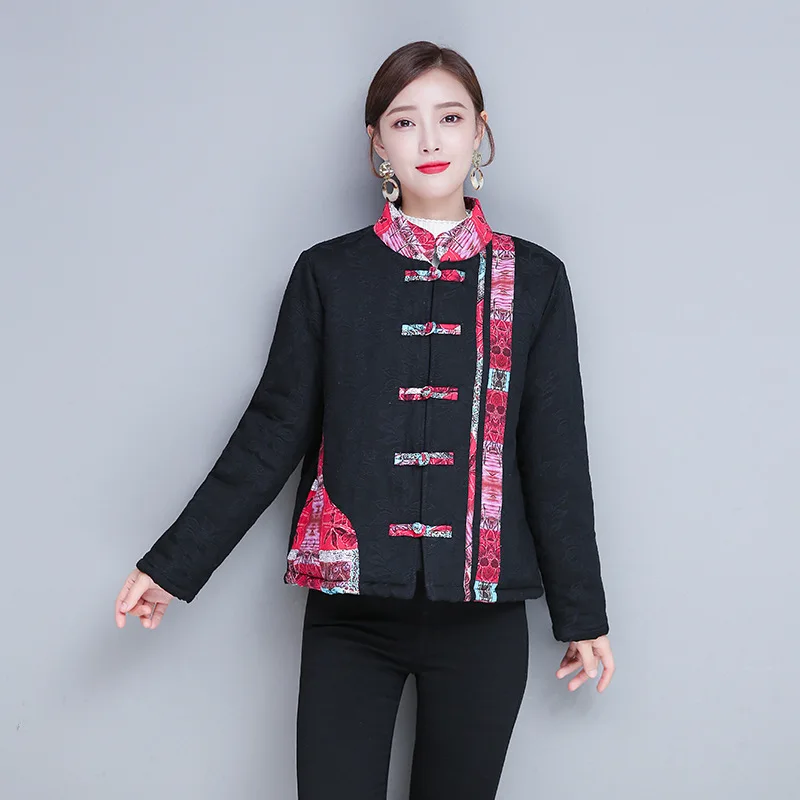 

E5359 Feimina 2019 Winter Chinese-style Jacquard Mixed Colors Stand Collar Retro Frog Thick Cotton Coat Dissection Cotton-padded