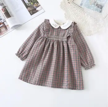 

2020 Spring Cotton Plaids Embroidery Dresses For Girls Princess, Children Cute Dress 5 pcs/lot, Wholesale