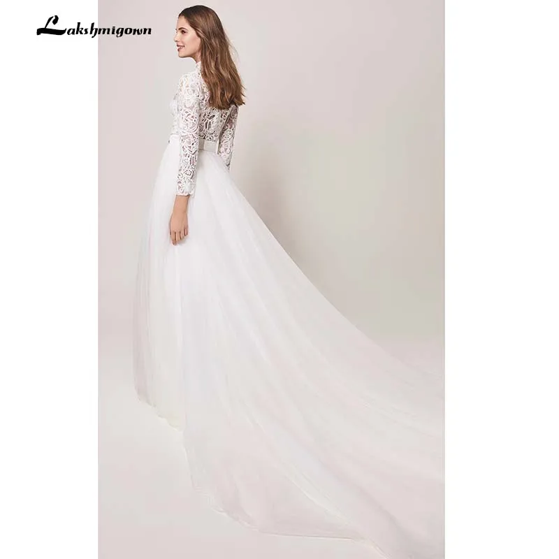 Элегантные свадебные платья кантри белого цвета с длинным рукавом с высоким горлом, атласное винтажное Свадебные платья дешевые